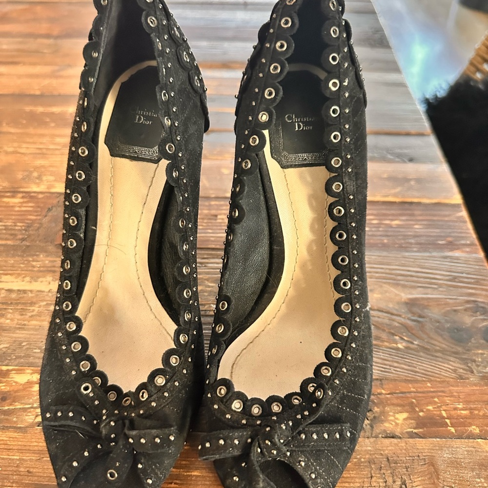 Vintage Dior Black Suede Eyelet Heels